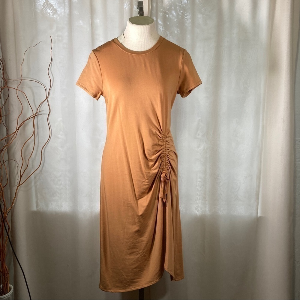 NWT Garnet Hill tencel mustard yellow ruched front midi dress
